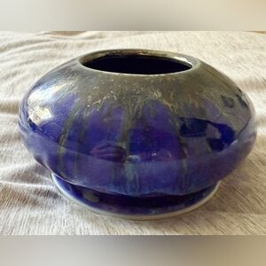 Vintage Edgecomb Potters Blue Ceramic Flower Frog - Handcrafted